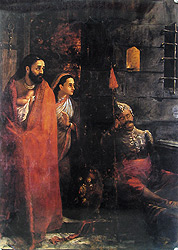 krishnabirthprison Birth of Krishna - Vasudeva and Devaki Escaping Prison (By Raja Ravi Verma)