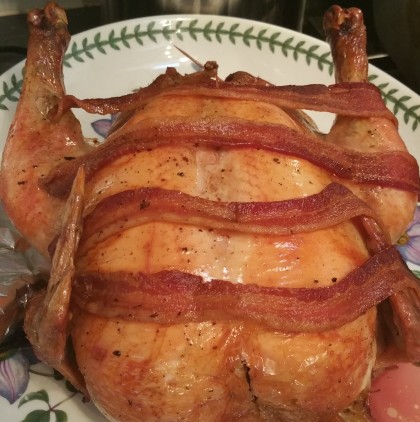The capon, barded and cooked